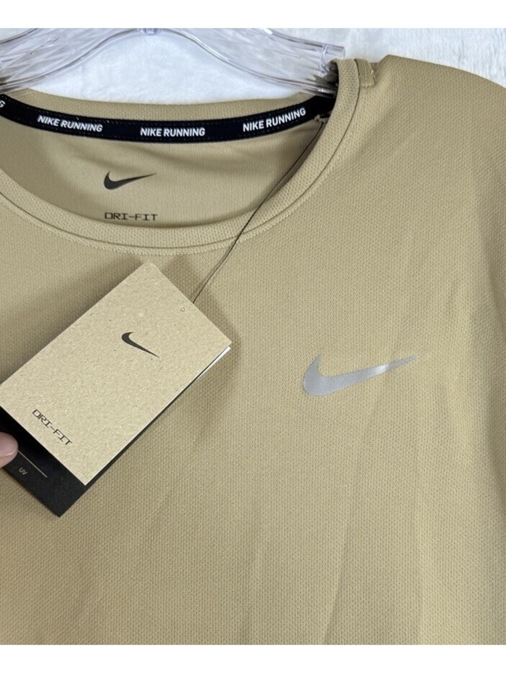 Nike Mens Miler T Shirt Medium Running Tan Beige Short Sleeve Dri Fit New NWT